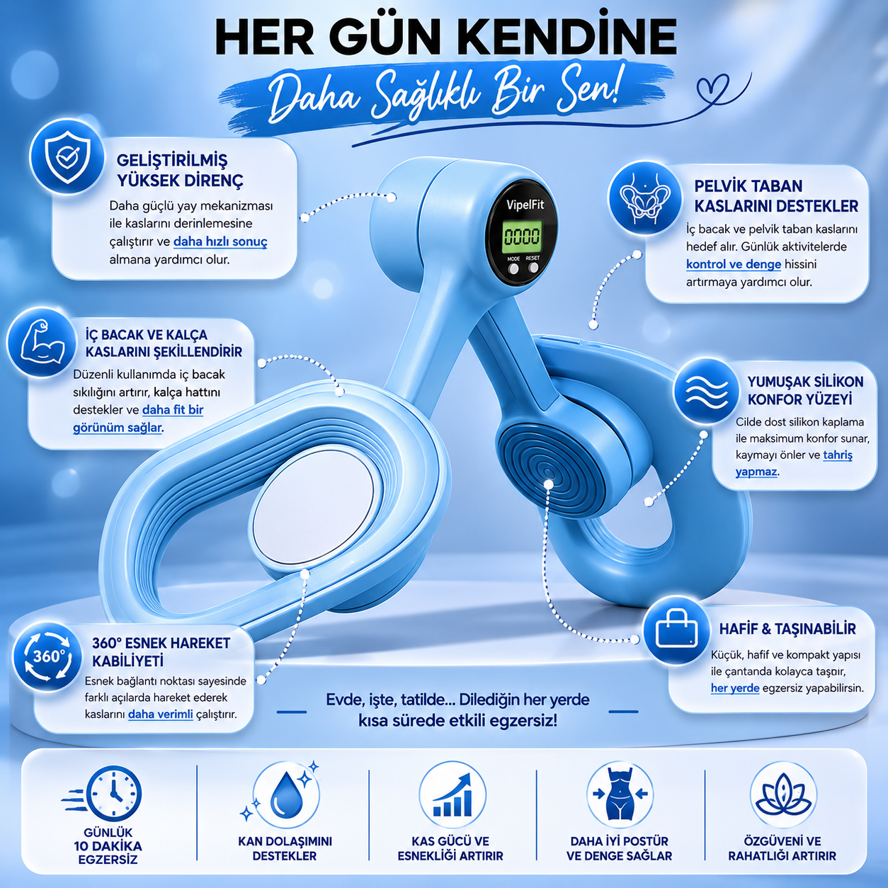 VipelFit™ Uyluk ve Pelvik Egzersiz Aleti